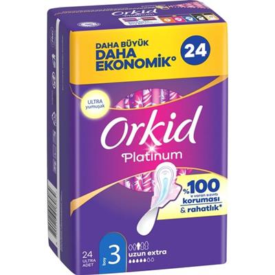 Orkid Platinum Uzun Extra (Boy 3) Dörtlü Paket 24 Adet Süper Ekonomik Hijyenik Ped