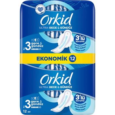 Orkid Ultra Extra Gece 12 Adet Ekonomik Paket Hijyenik Ped
