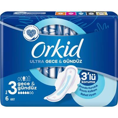 Orkid Ultra Extra Gece 6 Adet Tekli Paket Hijyenik Ped