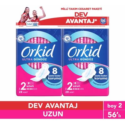 Orkid Ultra Uzun 56lı Cesaret Paketi Dev Avantaj Hijyenik Ped (Boy 2)