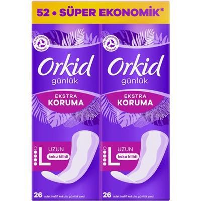 Orkid Uzun Günlük Ped - 52 Adet, Ekstra Koruma, 2si 1 Arada, Nefes Alabilen Üst Katman, Gün Boyu Konfor, Koku Nötralizasyonu ve Sızıntı Önleyici Teknoloji ile