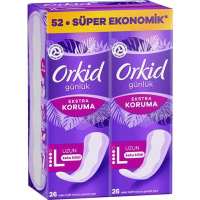Orkid Uzun Günlük Ped - 52 Adet, Ekstra Koruma, 2si 1 Arada, Nefes Alabilen Üst Katman, Gün Boyu Konfor, Koku Nötralizasyonu ve Sızıntı Önleyici Teknoloji ile