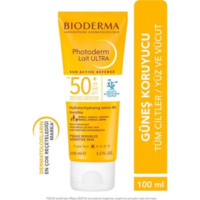 Photoderm Lait Ultra SPF50+ Tüm Ciltler için Yüksek Koruma Süt Formda Yüz, Vücut Güneş Kremi 100 ml