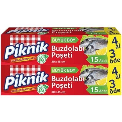 Piknik Ambalaj Buzdolabı Poşeti Büyük 4 Al 3 Öde 15 Li