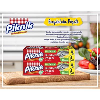 Piknik Ambalaj Buzdolabı Poşeti Büyük 4 Al 3 Öde 15 Li