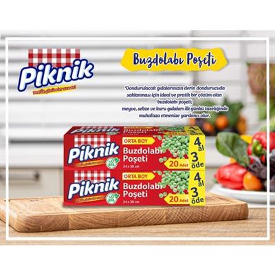 Piknik Ambalaj Buzdolabı Poşeti Orta 4 Al 3 Öde 20 Li