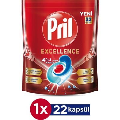 Pril Excellence 4’ü 1 Arada Konsantre Bulaşık Makinesi Deterjanı 22 Kapsül – Güçlü Yağ Çözme, Üstün Temizlik ve Parlaklık