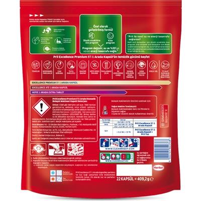 Pril Excellence Tablet Bulaşık Makinesi Deterjanı 22 Kapsül 5’i 1 Arada Premium