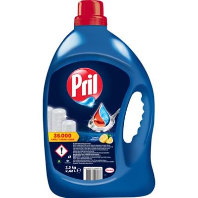 Pril Limon Kokulu 2.5 kg Soğuk Suda Kurumuş Kirlerde Etkili Elde Yıkama Sıvı Bulaşık Deterjanı 2418 ml