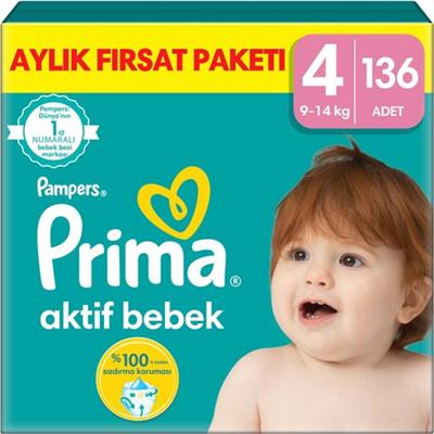 Prima Aktif Bebek, Bebek Bezi 4 Numara, 136 adet