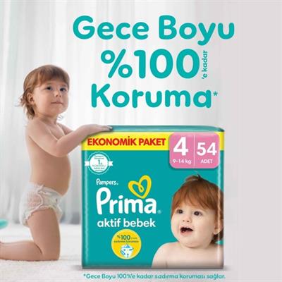 Prima Bebek Bezi Aktif Bebek 4 Beden 54 Adet Fırsat Paketi