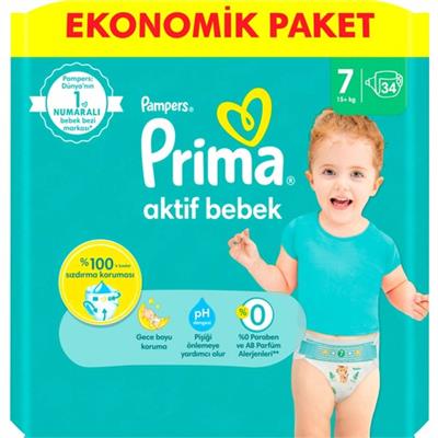 Prima Bebek Bezi Aktif Bebek 7 Beden 34 Adet XX Large Fırsat Paketi