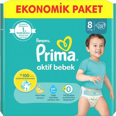 Prima Bebek Bezi Aktif Bebek 8 Beden 31 Adet  Fırsat Paketi