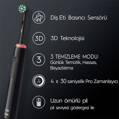 Pro 3500 Şarj Edilebilir Diş Fırçası Siyah + Seyahat Kutusu