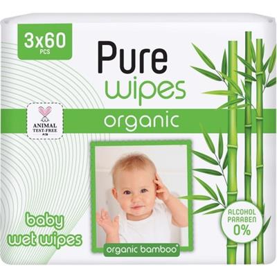 Pure Baby Wipes Islak Havlu Mendil 60 Yaprak Organic Bambu (3 Lü Pk) 180 Yaprak