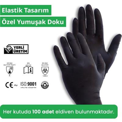 Reflex Flex Eldiven Tek Kullanımlık Pudrasız Siyah M Beden Eldiven 100’lü