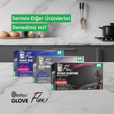 Reflex Flex Eldiven Tek Kullanımlık Pudrasız Siyah M Beden Eldiven 100’lü