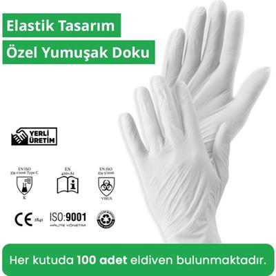 Reflex Flex Eldiven Tek Kullanımlık Pudrasız Beyaz M Beden Eldiven 100’lü