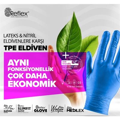 Reflex Slimfit Pudrasız Mavi Eldiven M Beden 100lü