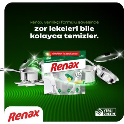 Renax Bulaşık Makinesi Kapsülü 22 Yıkama Limon Kokulu Yağ ve Kireç Önleyici Hepsi Bir Arada Formül