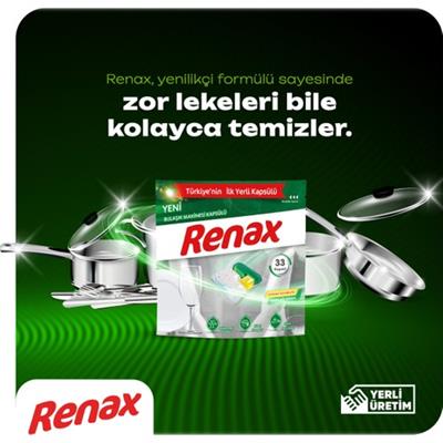 Renax Bulaşık Makinesi Kapsülü Hepsi Bir Arada 33lü Güçlü Temizlik ve Ekstra Parlaklık