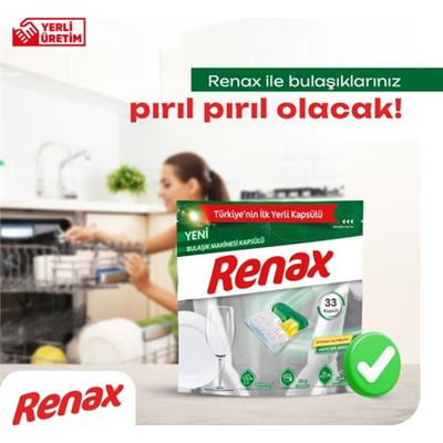 Renax Bulaşık Makinesi Kapsülü Hepsi Bir Arada 33lü Güçlü Temizlik ve Ekstra Parlaklık