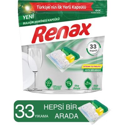 Renax Bulaşık Makinesi Kapsülü Hepsi Bir Arada 33lü Güçlü Temizlik ve Ekstra Parlaklık