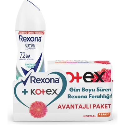 Rexona Kadın Sprey Deodorant Shower Fresh 150 Ml + Kotex Ped Normal 8Li