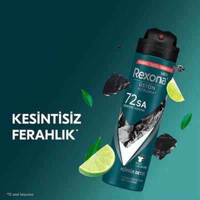Rexona Men Erkek Sprey Deodorant Kömür Detox 72 Saat Kesintisiz Üstün Koruma 150 ml