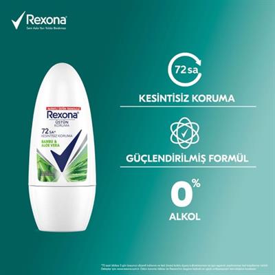 Rexona Üstün Koruma Kadın Roll On Deodorant Bambu & Aloe Vera 72 Saat Kesintisiz Koruma 50 Ml