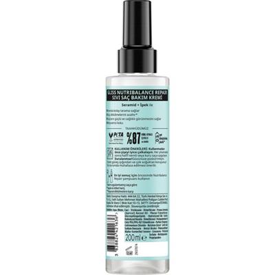 Schwarzkopf Gliss Nutribalance Repair Durulanmayan Sıvı Saç Kremi 200 ml Isı Koruma Seramid ve İpek İçerikli Zayıf Saçlar