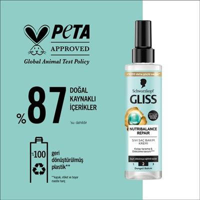Schwarzkopf Gliss Nutribalance Repair Durulanmayan Sıvı Saç Kremi 200 ml Isı Koruma Seramid ve İpek İçerikli Zayıf Saçlar