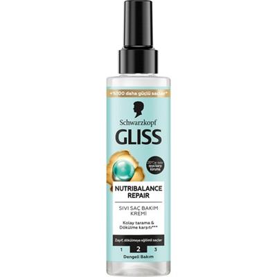 Schwarzkopf Gliss Nutribalance Repair Durulanmayan Sıvı Saç Kremi 200 ml Isı Koruma Seramid ve İpek İçerikli Zayıf Saçlar