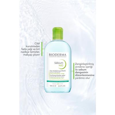 Sebium H2O Karma, Yağlı ve Akne Eğilimli Ciltler için Micellar Makyaj Temizleme Suyu 500 ml