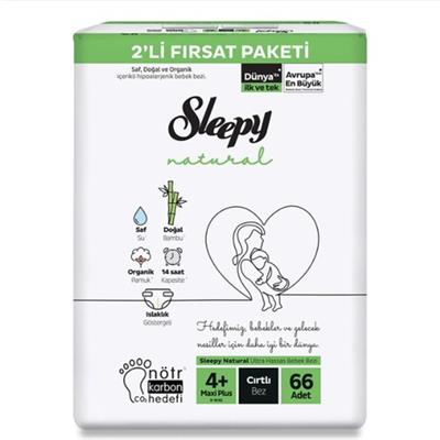 Sleepy Bebek Bezi Natural 4+ Beden Maxi Plus 9-16 kg 66lı Fırsat Paket