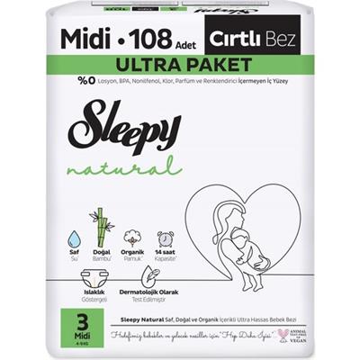 Sleepy Bebek Bezi Natural Beden: 3 (4- 9kg) Midi 108 Adet Ultra Pk
