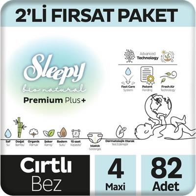 Sleepy Bio Natural Premium Plus 2li Fırsat Paketi Bebek Bezi 4 Numara Maxi 82 Adet