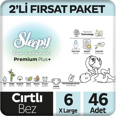 Sleepy Bio Natural Premium Plus 2li Fırsat Paketi Bebek Bezi 6 Numara Xlarge 46 Adet