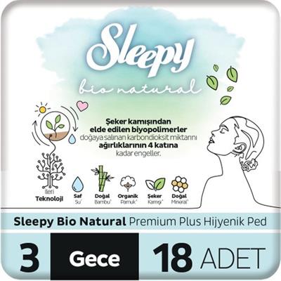 Sleepy Bio Natural Premium Plus Hijyenik Ped Gece 18 Adet Ped