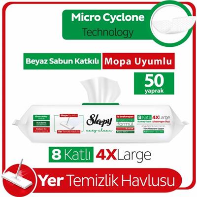 Sleepy Easy Clean Beyaz Sabun Katkılı Mopa Uyumlu Yer Temizlik Havlusu&Mendili 50 Yaprak