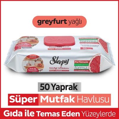 Sleepy Easy Clean Süper Yüzey Temizlik Mutfak Havlusu&Mendili Greyfurt Yağlı 50 Yaprak