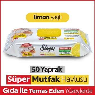 Sleepy Easy Clean Süper Yüzey Temizlik Mutfak Havlusu&Mendili Limon Yağlı 50 Yaprak