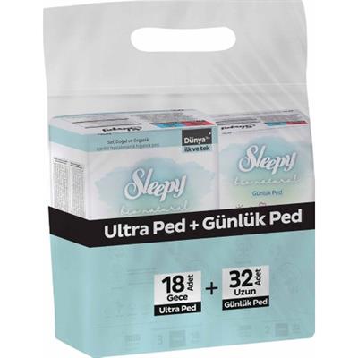 Sleepy Ekonomik Ikili Paket (Bio Natural Premium Plus Hijyenik Ped Gece 18li + Günlük Ped Uzun 32li)
