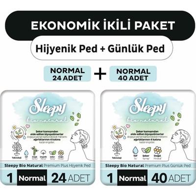 Sleepy Ekonomik Ikili Paket (Bio Natural Premium Plus Hijyenik Ped Normal 24lü + Günlük Ped Normal 40lı)