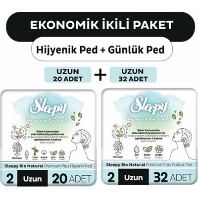 Sleepy Ekonomik Ikili Paket (Bio Natural Premium Plus Hijyenik Ped Uzun 20li + Günlük Ped Uzun 32li)