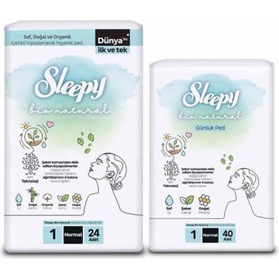Sleepy Ekonomik Ikili Paket (Bio Natural Premium Plus Hijyenik Ped Normal 24lü + Günlük Ped Normal 40lı)