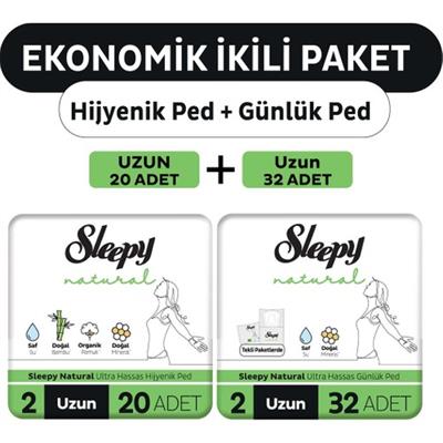 Sleepy Ekonomik Ikili Paket (Natural Ultra Hassas Hijyenik Ped Uzun 20Li + Günlük Ped Normal 32Li)