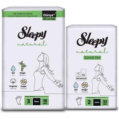 Sleepy Ekonomik İkili Paket (Natural Ultra Hassas Hijyenik Ped Gece 18li + Günlük Ped Normal 32li)