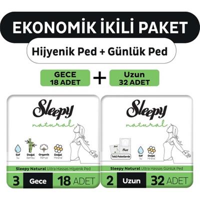 Sleepy Ekonomik İkili Paket (Natural Ultra Hassas Hijyenik Ped Gece 18li + Günlük Ped Normal 32li)