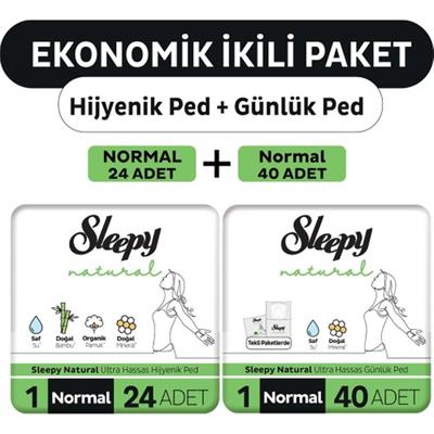 Sleepy Ekonomik Ikili Paket (Natural Ultra Hassas Hijyenik Ped Normal 24Lü + Günlük Ped Normal 40Lı)